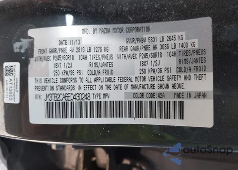 2014 Mazda Cx-9 Touring from USA, damaged, VIN JM3TB2CA6E0430248